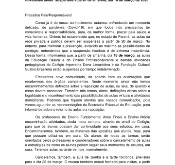 Comunicado sobre o Coronavírus