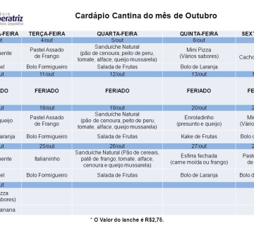 Cardápio Outubro