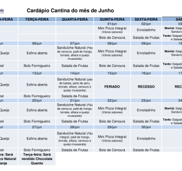 Cardápio de Junho